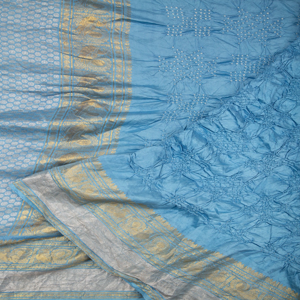 Kanchipuram Silk Bandhani Pastel Blue Saree