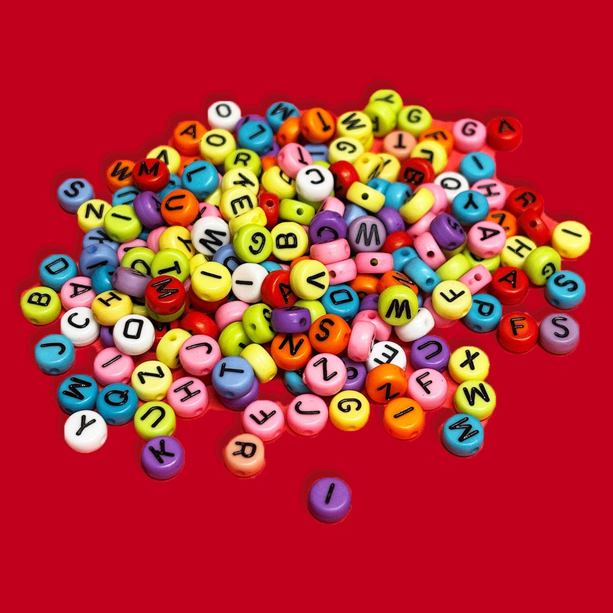 Multicolor Alphabet Beads / Neon Multicolor Letters; 28 grams