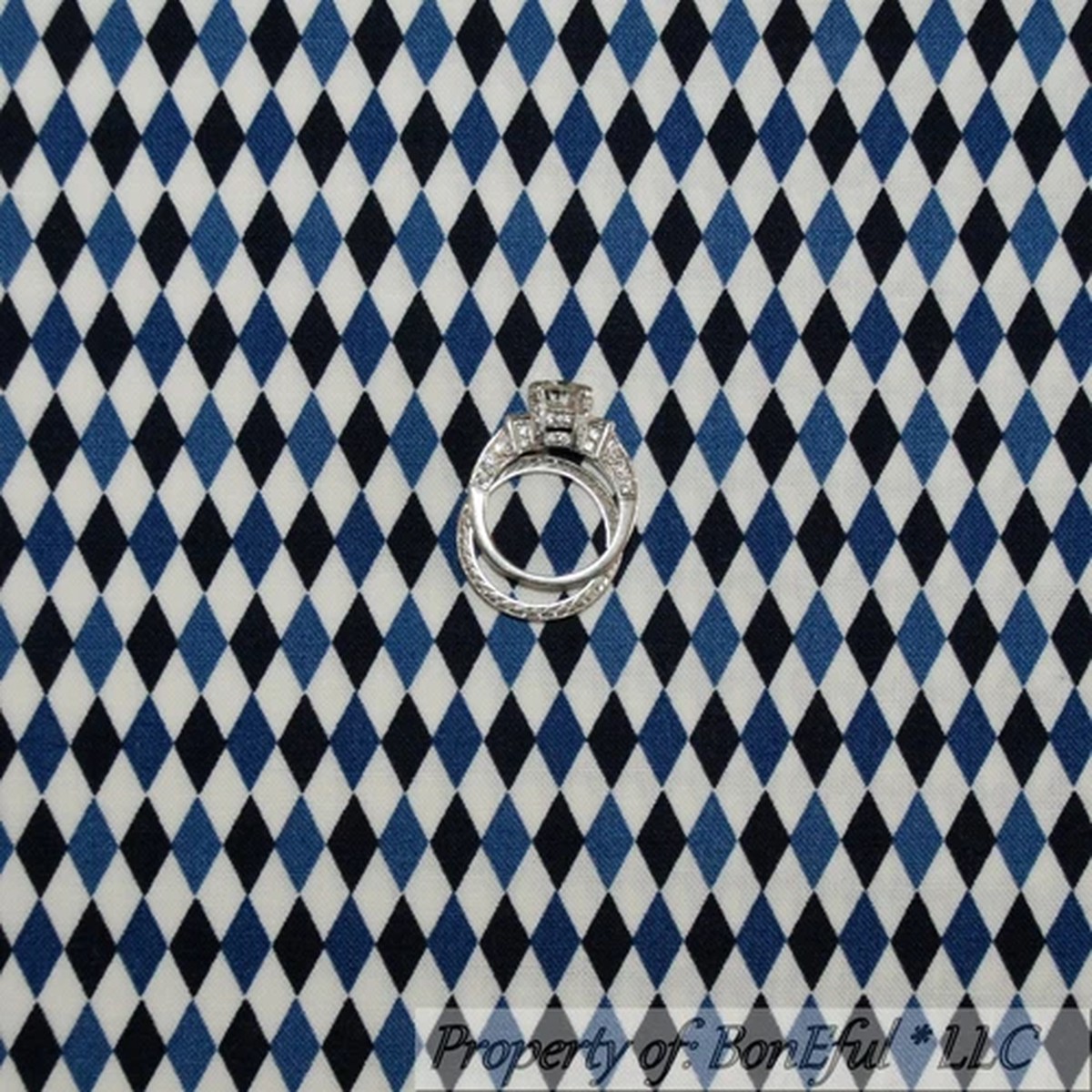 BonEful Fabric FQ Cotton Quilt Navy Blue White Harlequin Diamond American Stripe