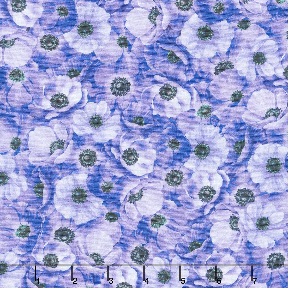 Meadow Bloom - Packed Anemones Purple Digitally Printed Yardage