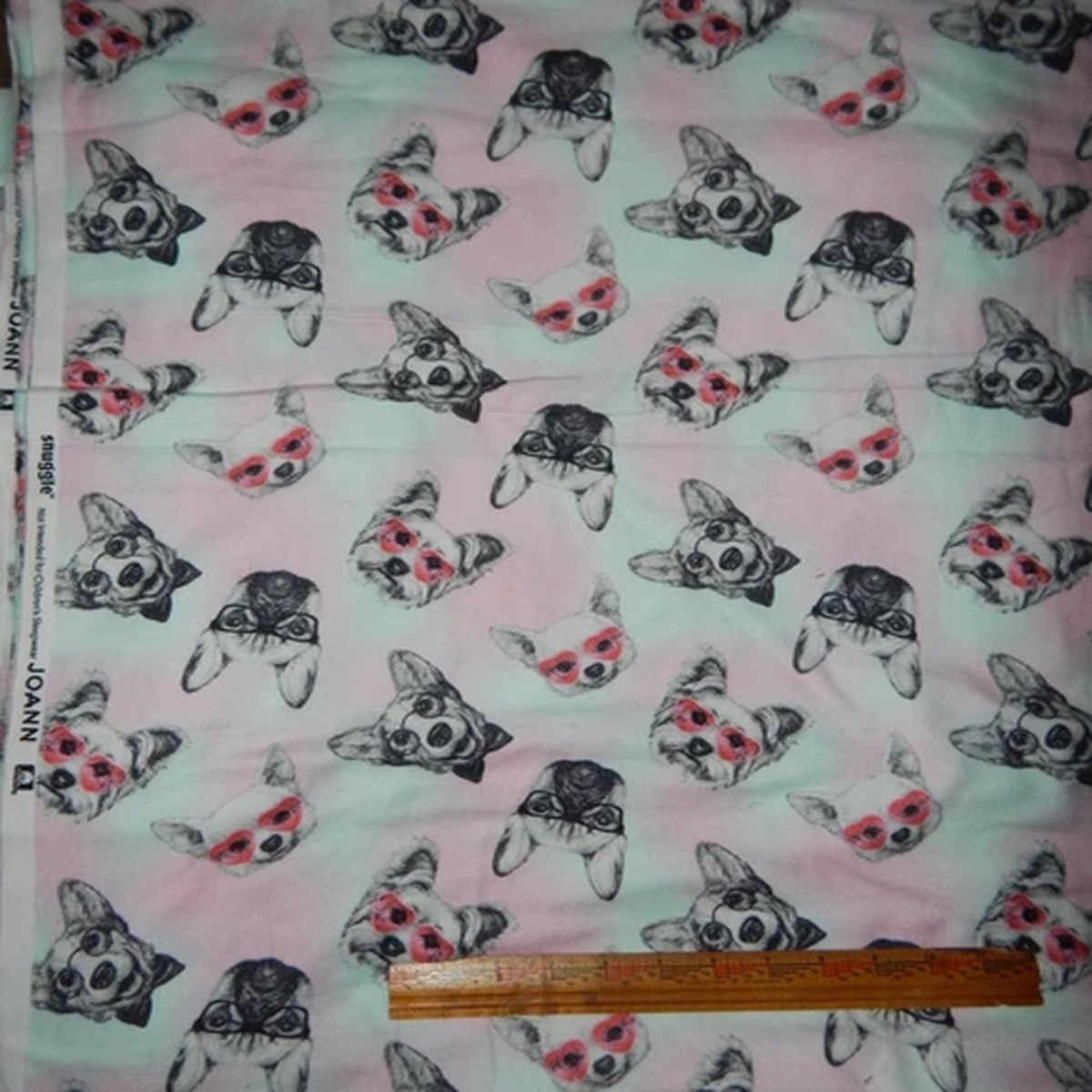 pastel dog themed cotton flannel fabric BTY canine sunglasses head nose blue pin