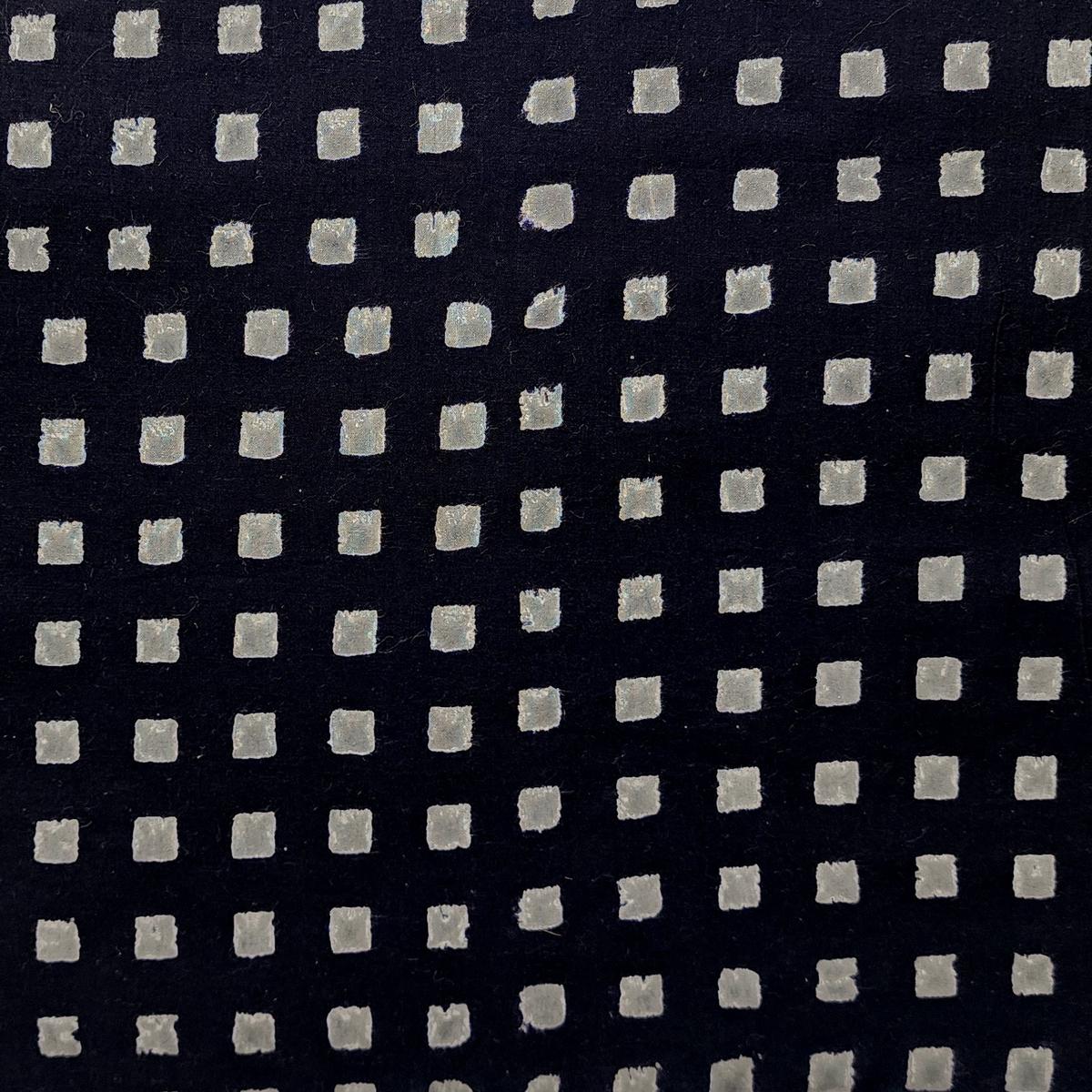 Pure Cotton Black And White With Grey Square Motif Hand Block Print Fabric