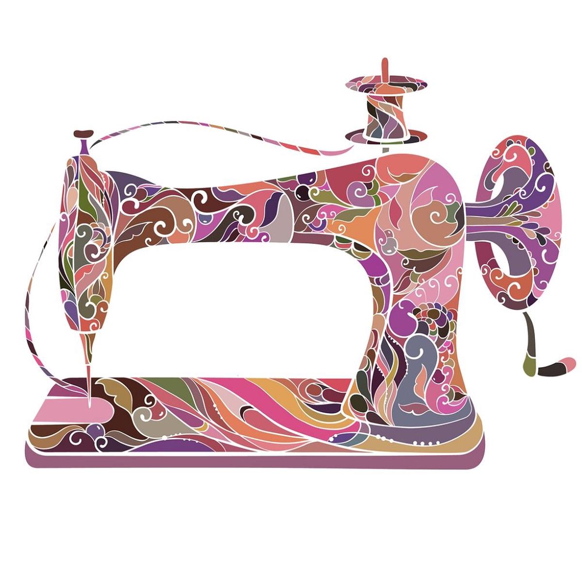 Retro Sewing Machine Fabric Panel - Pastel