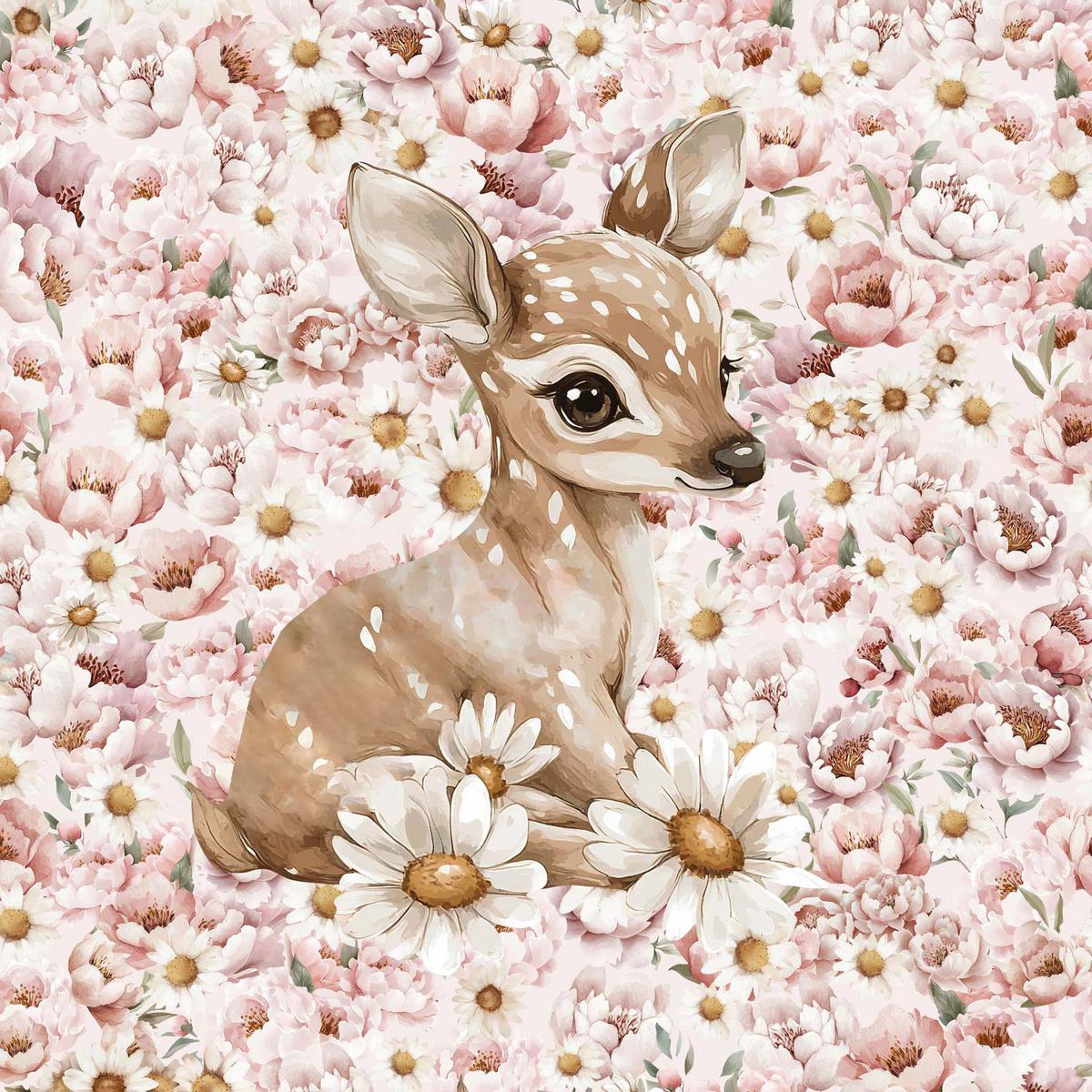 Loop-Knit Panel - Daisies and Peonies, Fawn 250 g/m | Design-05