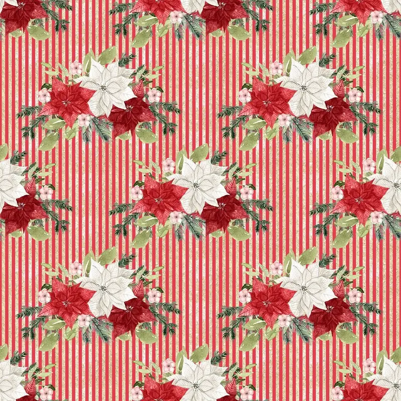 Little Bambi Flowers on Stripes Fabric - Red