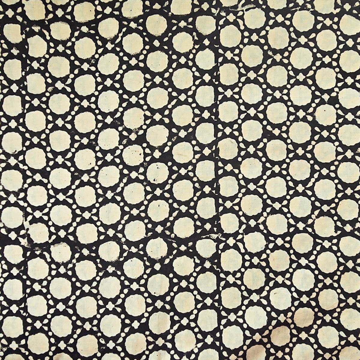 Pure Cotton Bagru Black With Cream polka dot Jaal Hand Block Print Fabric