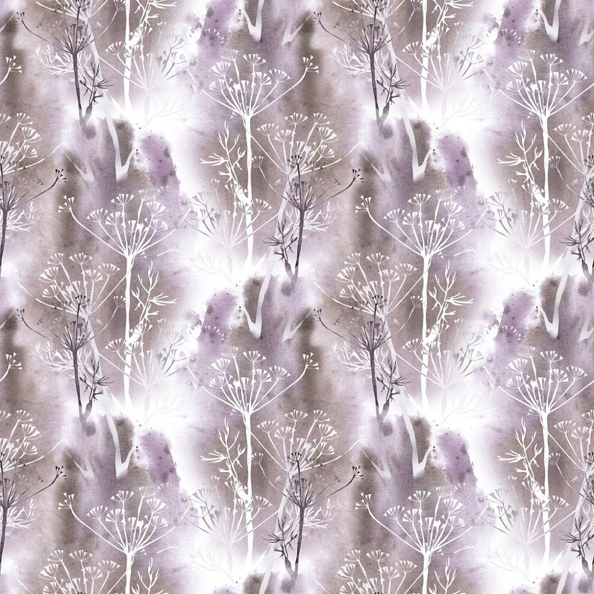 Watercolor Grunge Dill Flowers Fabric - PurpleGray