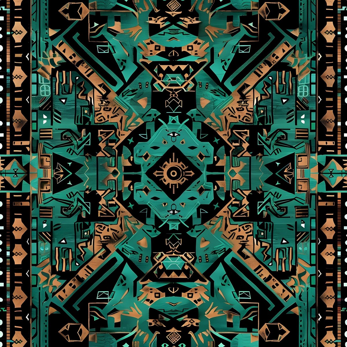Aztec Turquoise Pattern 2 Quilting Cotton Fabric