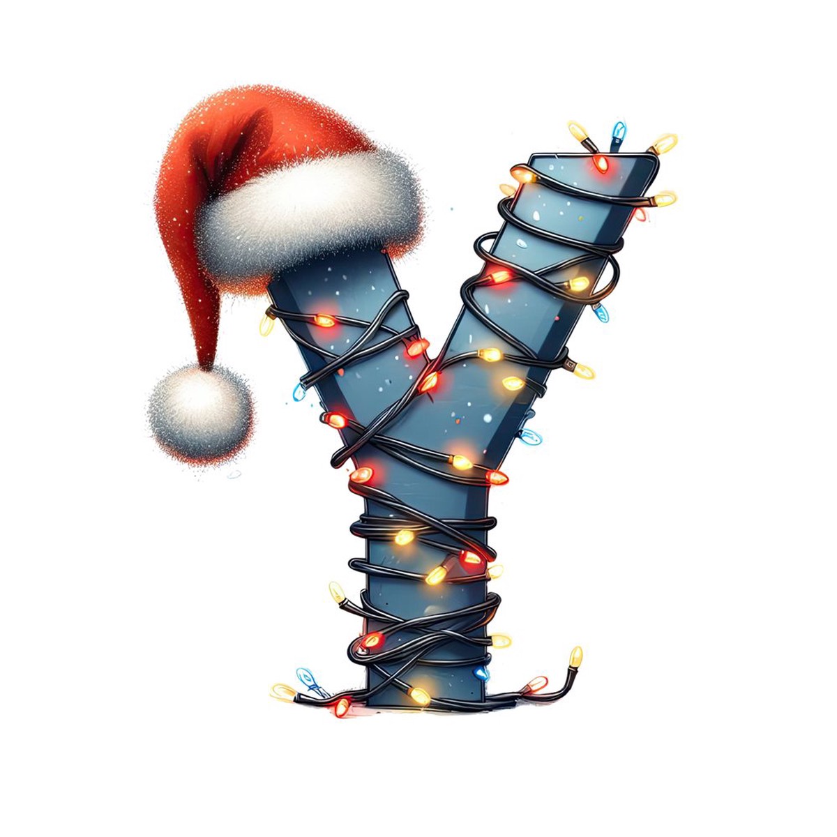 Christmas Lights Wrapped Letter Y Fabric Panel