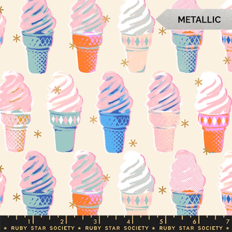 Ice Cream in Natural (Metallic) // Best Day Ever by Ruby Star Society (1/4 yard)