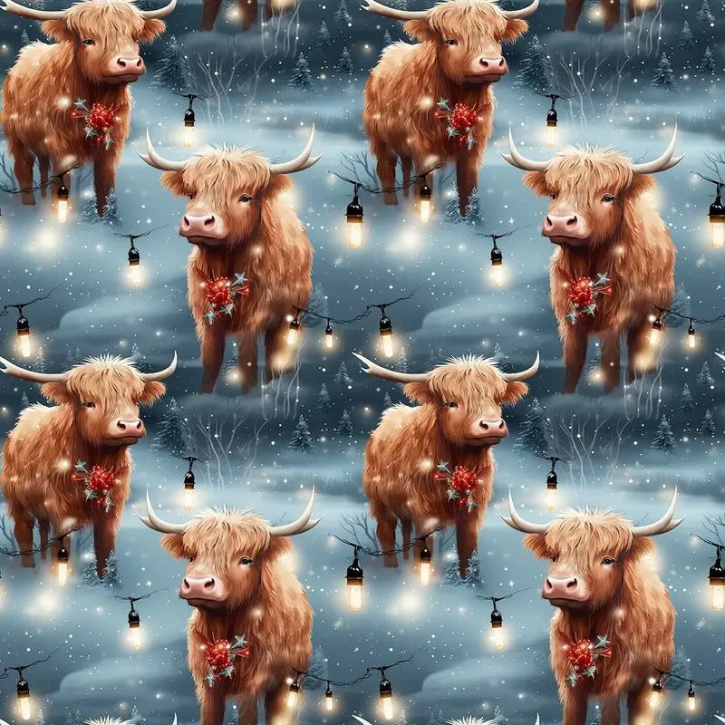 Winter Highland Cows Fabric