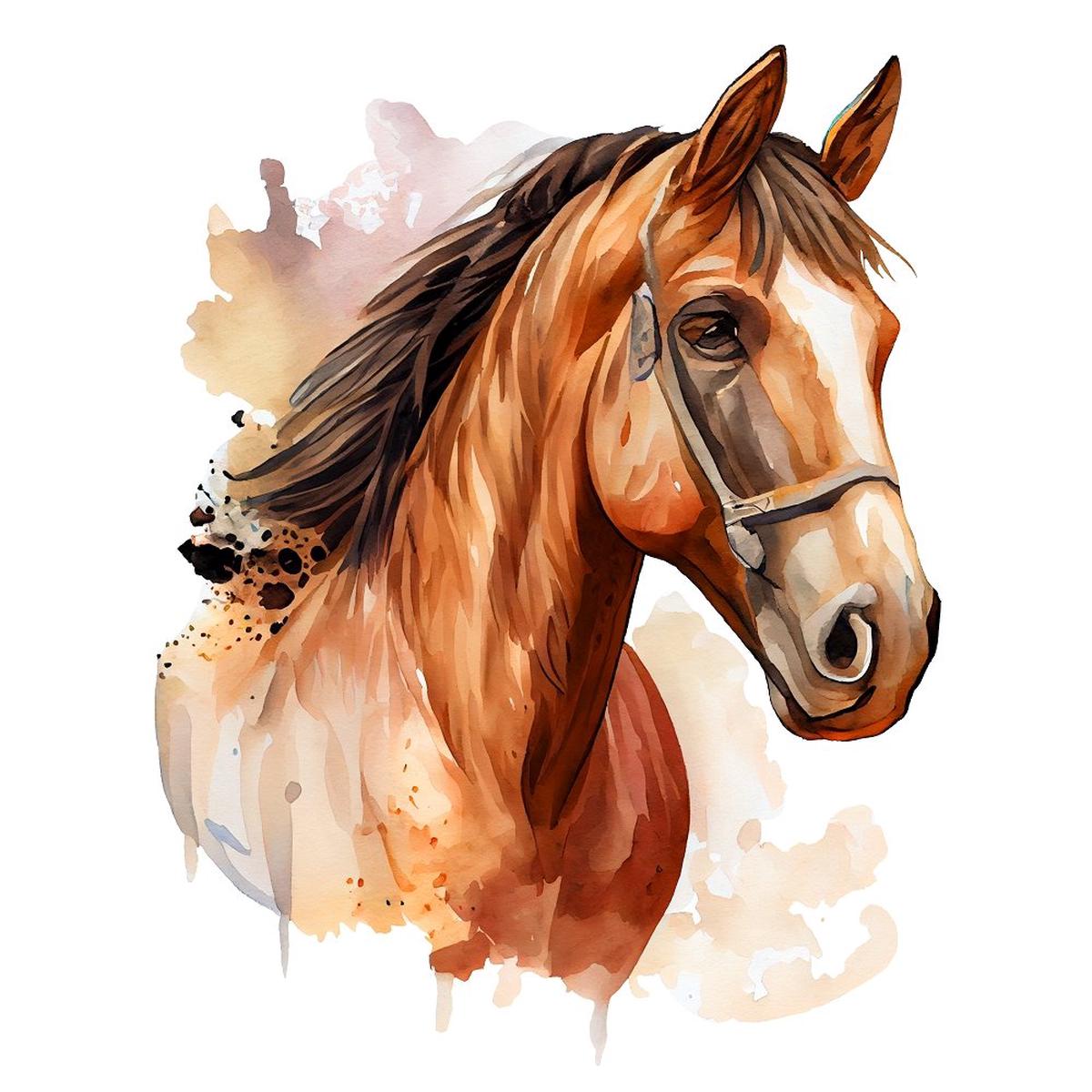 Beautiful Watercolor Horses 3 Fabric Panel