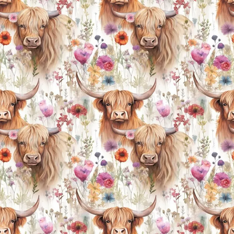 Boho Highland Cows #1 Fabric