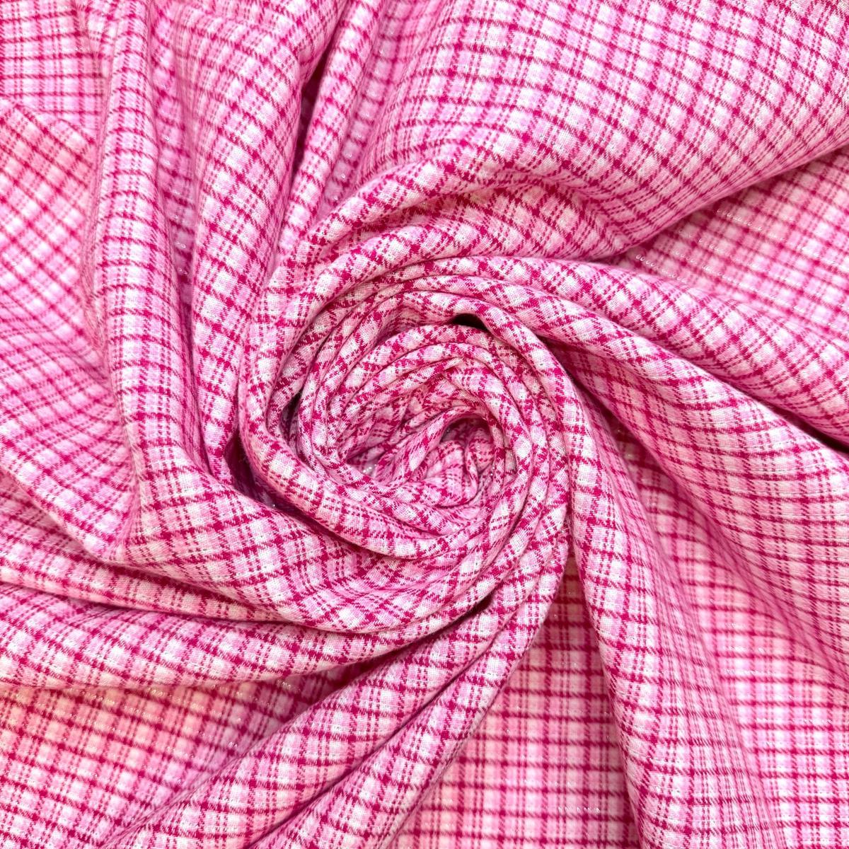 Brush Your Teeth Before Bed - Metallic Flanel Cotton Woven - Pink/White Plaid - 2.7M Bundle
