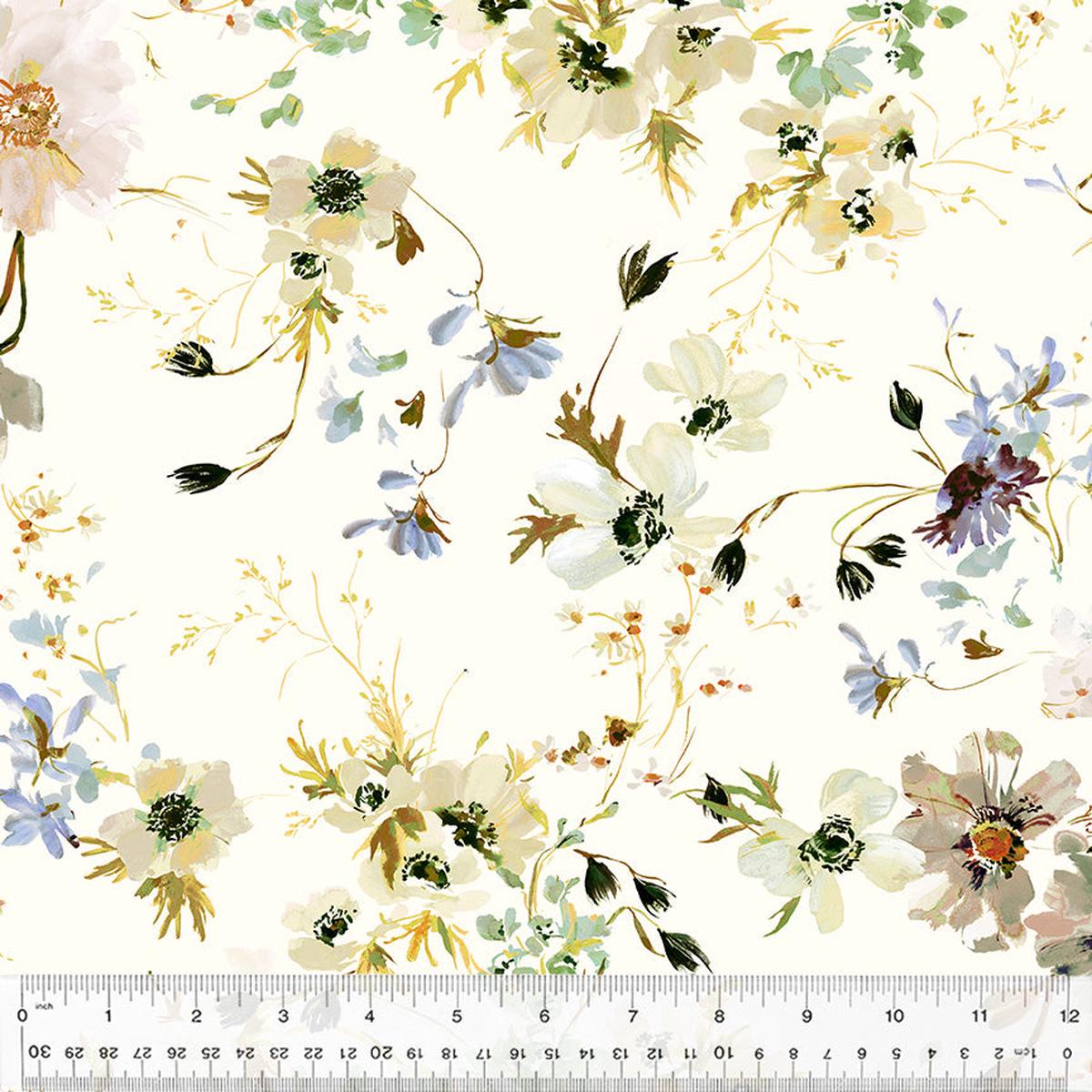Cotton Fabric, WILD ANEMONY IVORY, 53784D-2, Perennial Collection by Kelly Ventura for Windham Fabrics - 1 yd 4" remnant
