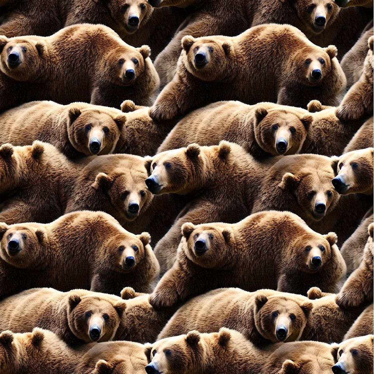 Packed Realistic Bears Fabric