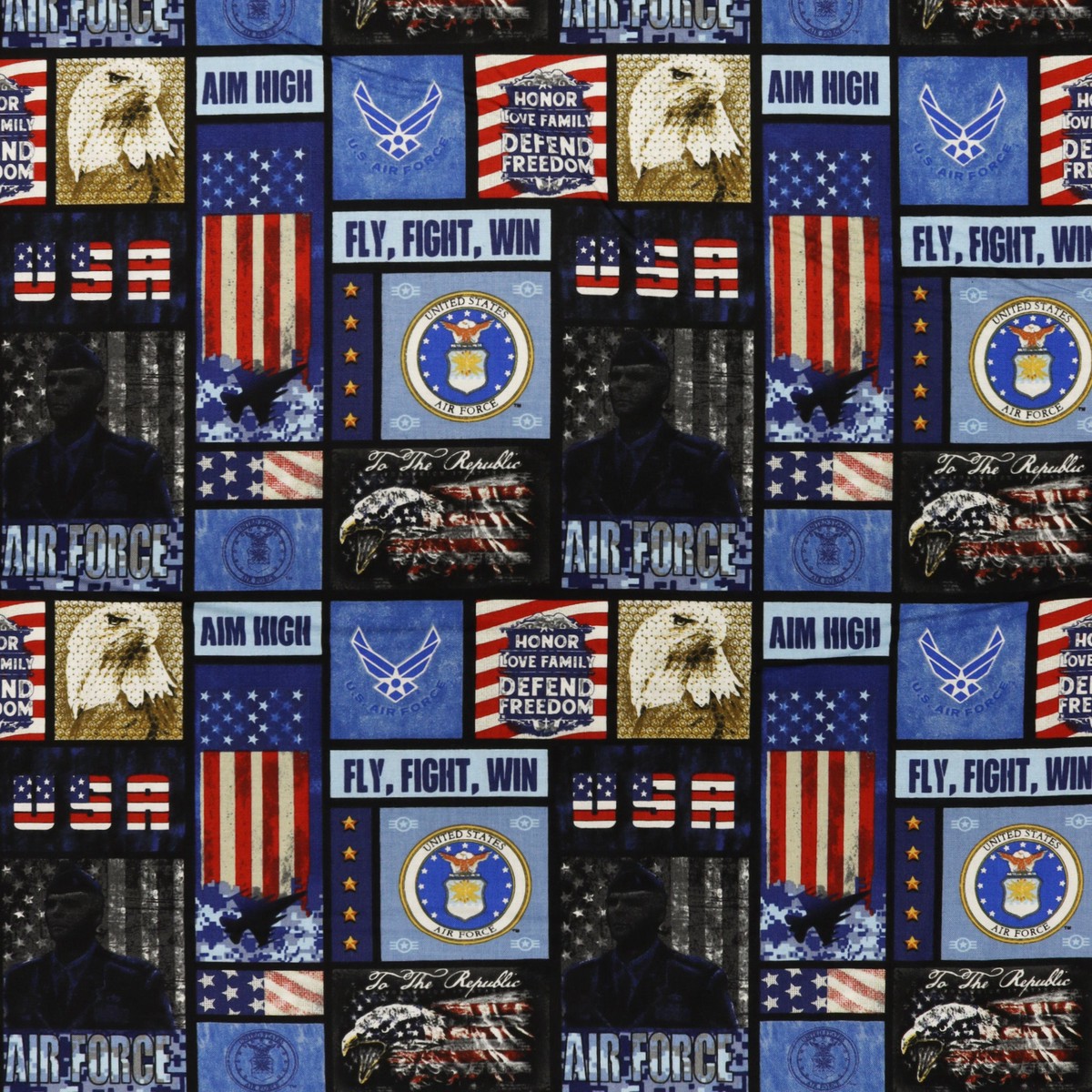 US Military Fabric Collection - Air Force Camo Flag Blocks