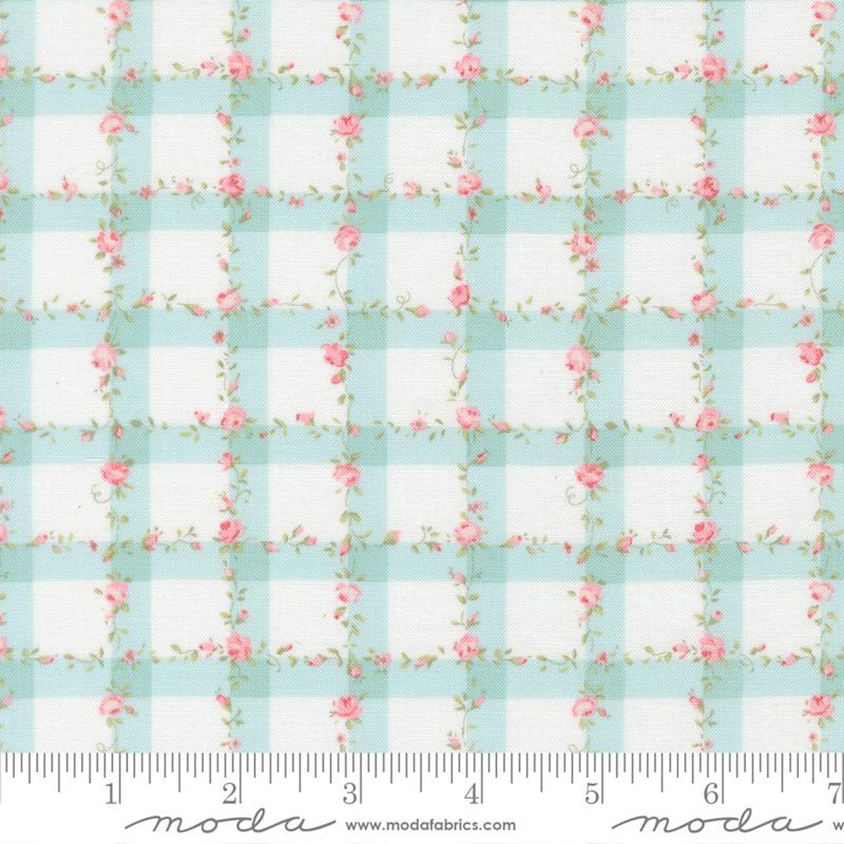 Abide - Blue & White Plaid with Flower Vine