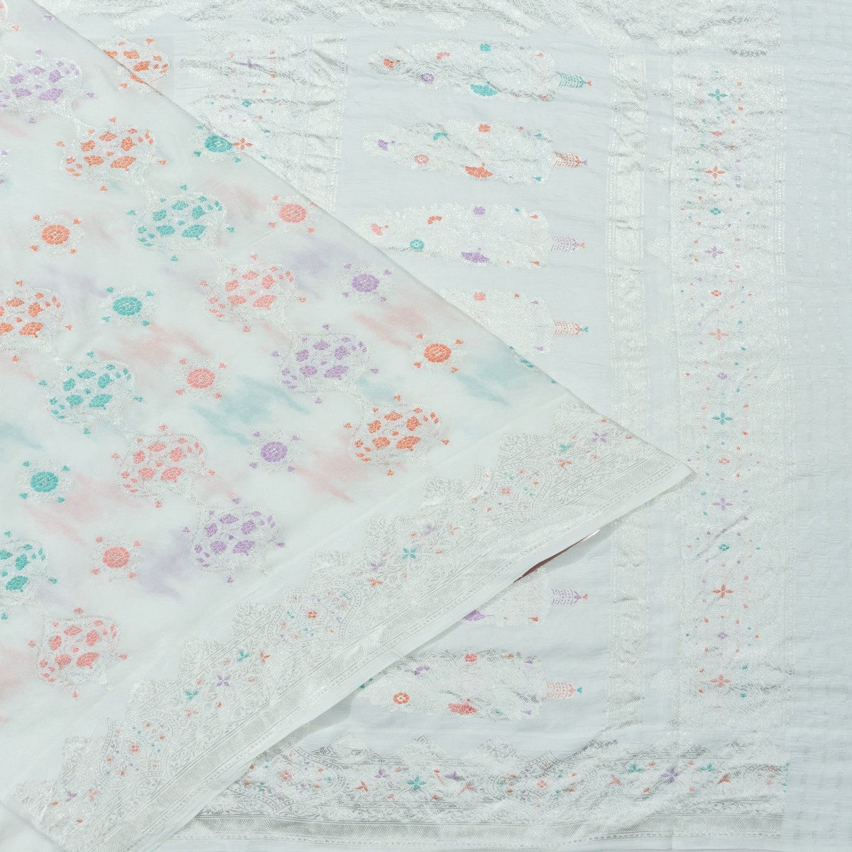 Banarasi X Georgette Meenakari Brocade White Saree