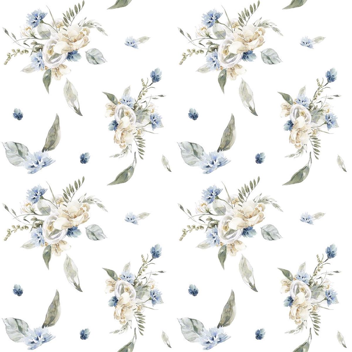 Fluffy Animals on the Farm Floral Bouquet Fabric - White