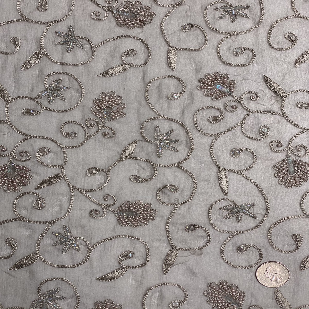 Gray Sequin & Beads On Chiffon JEC-126-9 Fabric