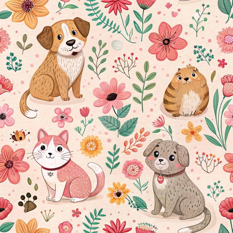 Heart and Paw Prints Pattern 7 Quilting Cotton Fabric