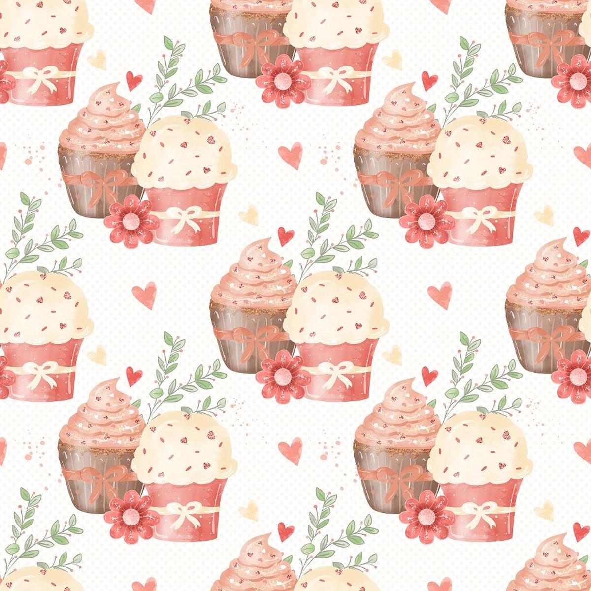 Double Cupcake on Polka Dot Fabric - White