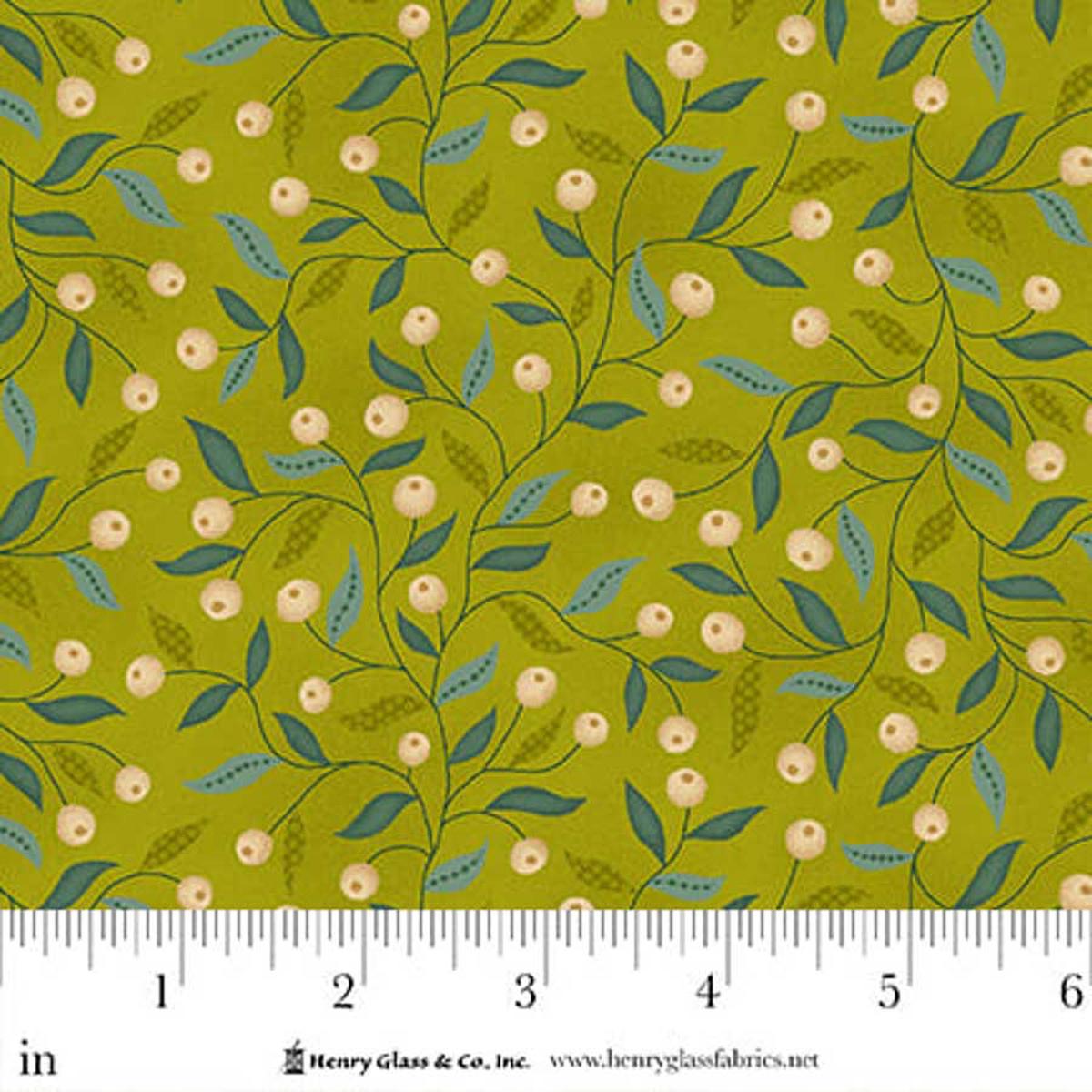 Flower Pot Prints Quilt Fabric by Kim Diehl - Berry Briar in Green - 1116-66