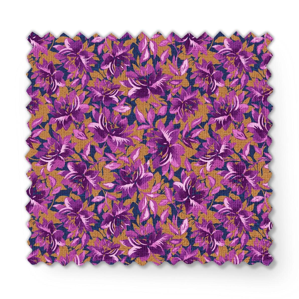 Purple Floral on Golden Brown Fabric