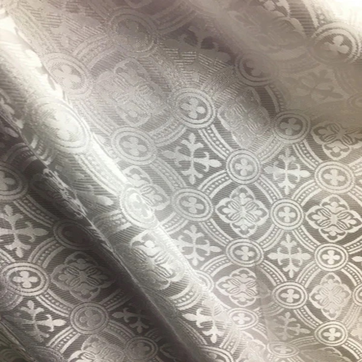 WHITE LITURGICAL CROSS BROCADE FABRIC (60 in.) Sold By The Yard