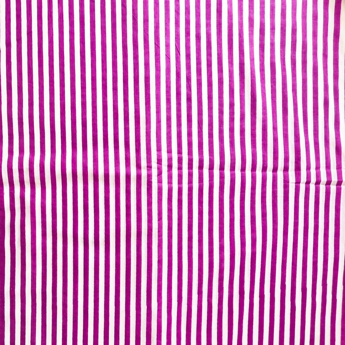 Pure Cotton Screen Print White With Purple Stripe Fabric
