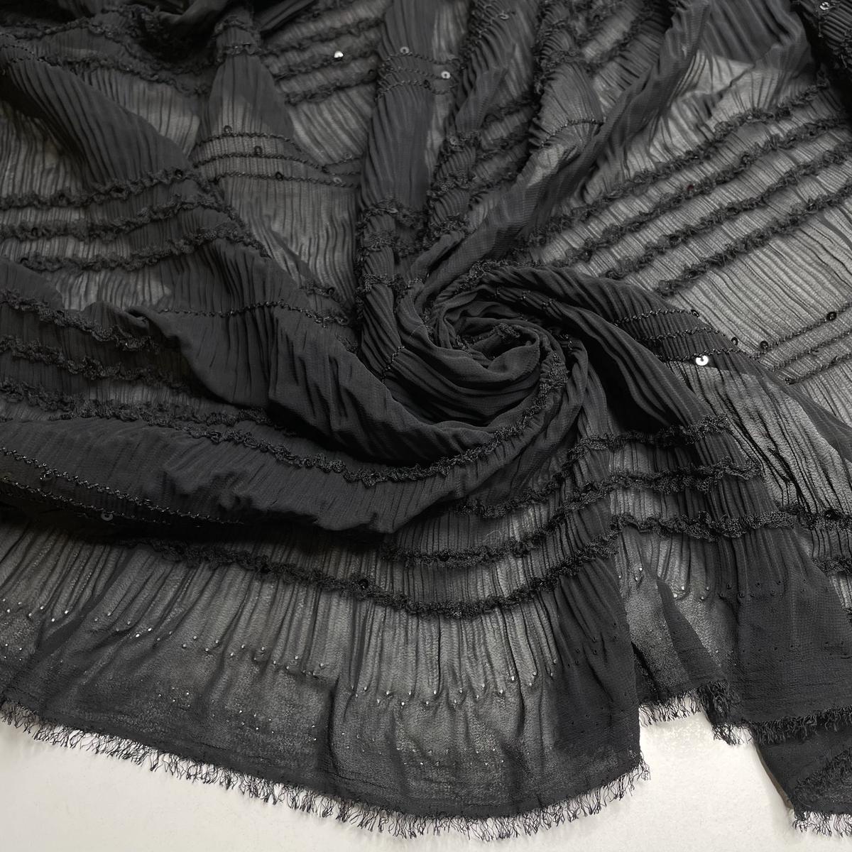Beware Black Ice - Elasticized Sequin Poly Woven - Black Stripes - Bundles