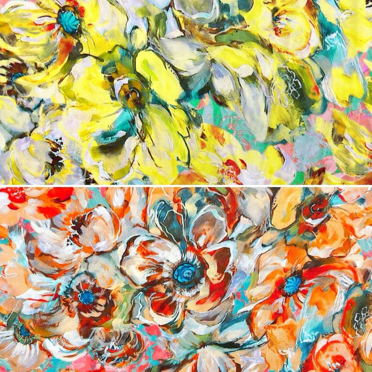 Brushstroke Blossoms Viscose Satin Fabric