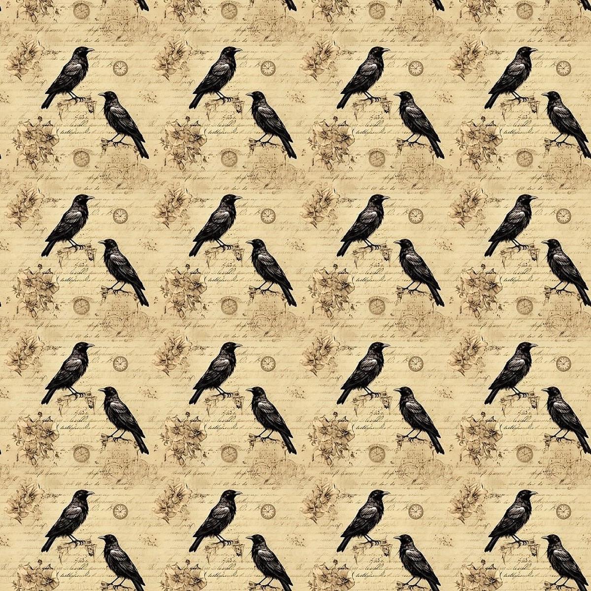 Edgar Allen Poe Crows & Old Letter #1 Fabric