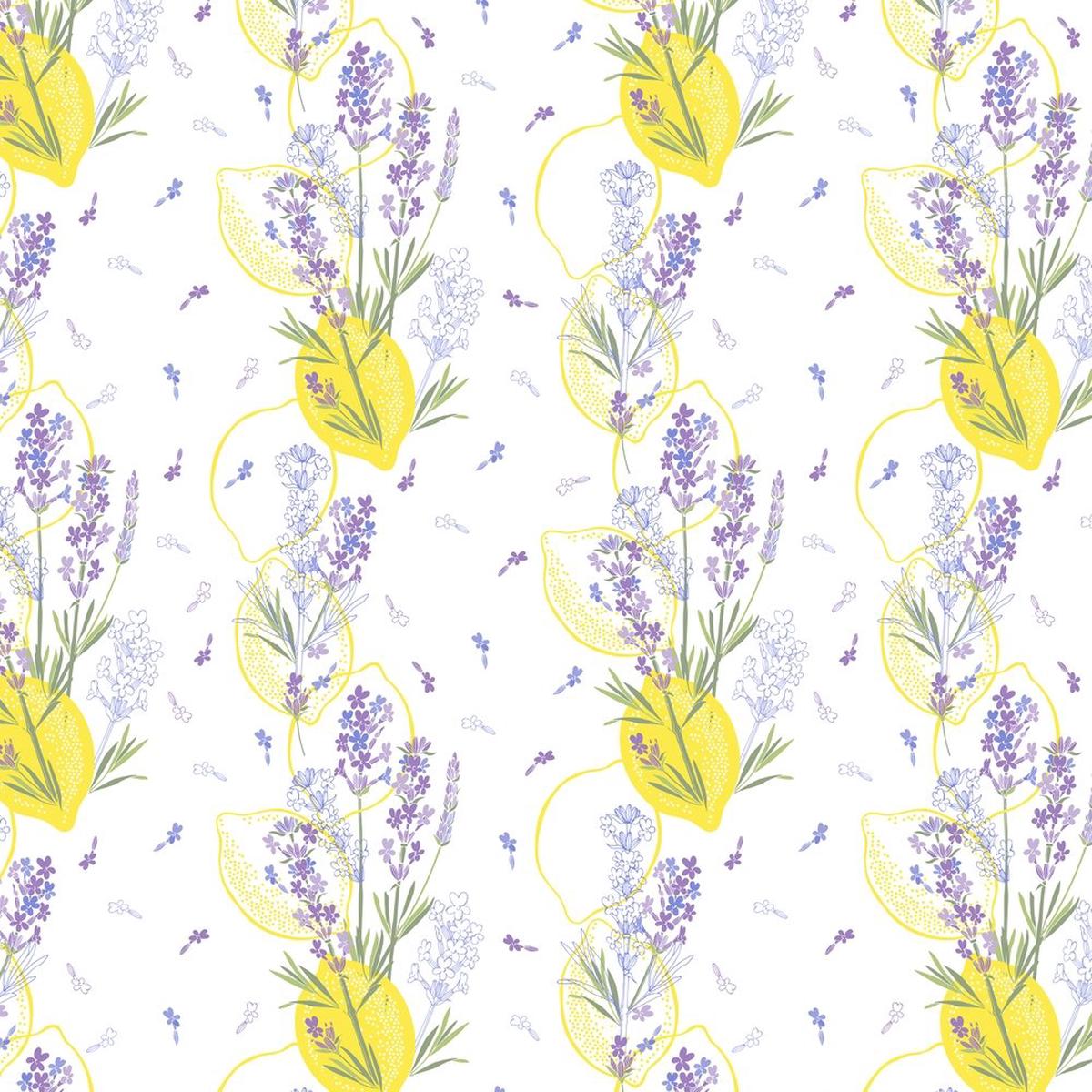 Lemon & Lavender Bouquet Striped Fabric