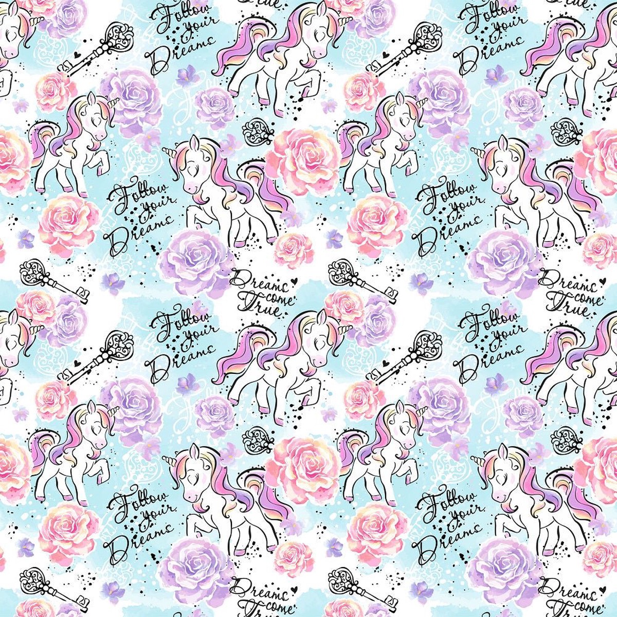 Unicorns Follow Your Dreams Fabric - Blue