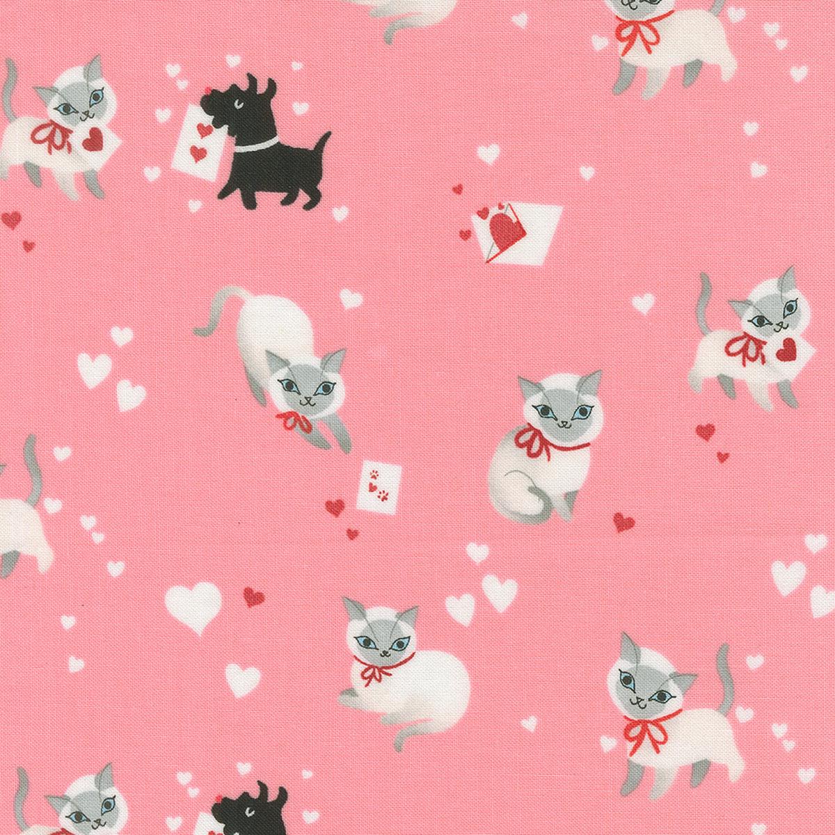 Funny Valentine Kitty Ballerina Pink Fabric by Lizzy House