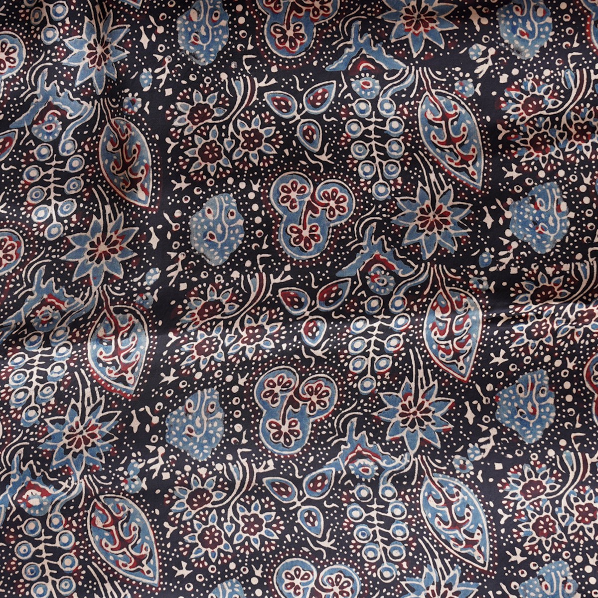 Modal Silk Black With Different Types Of Flower And Leaf Design Fabric