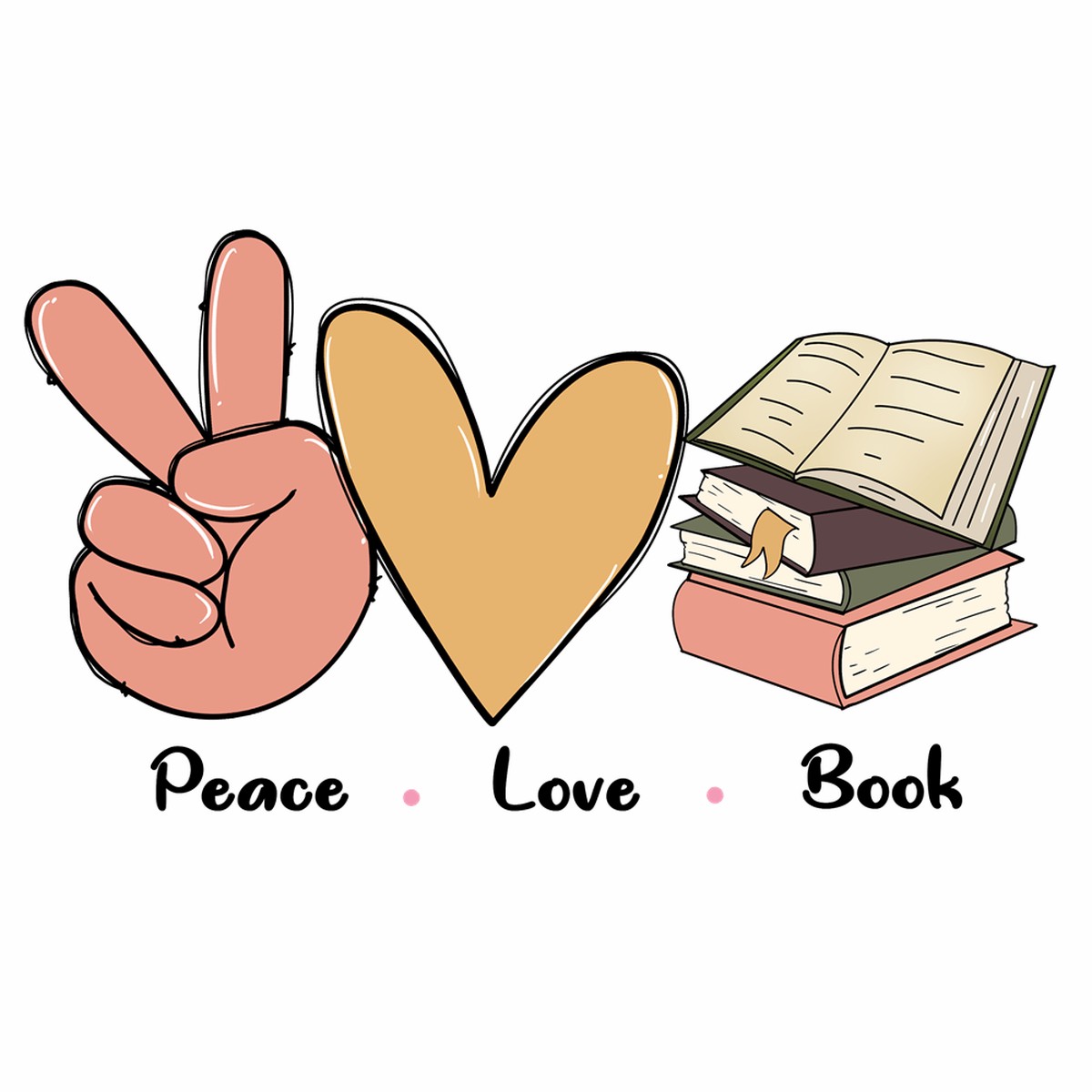Peace Love Books Fabric Panel
