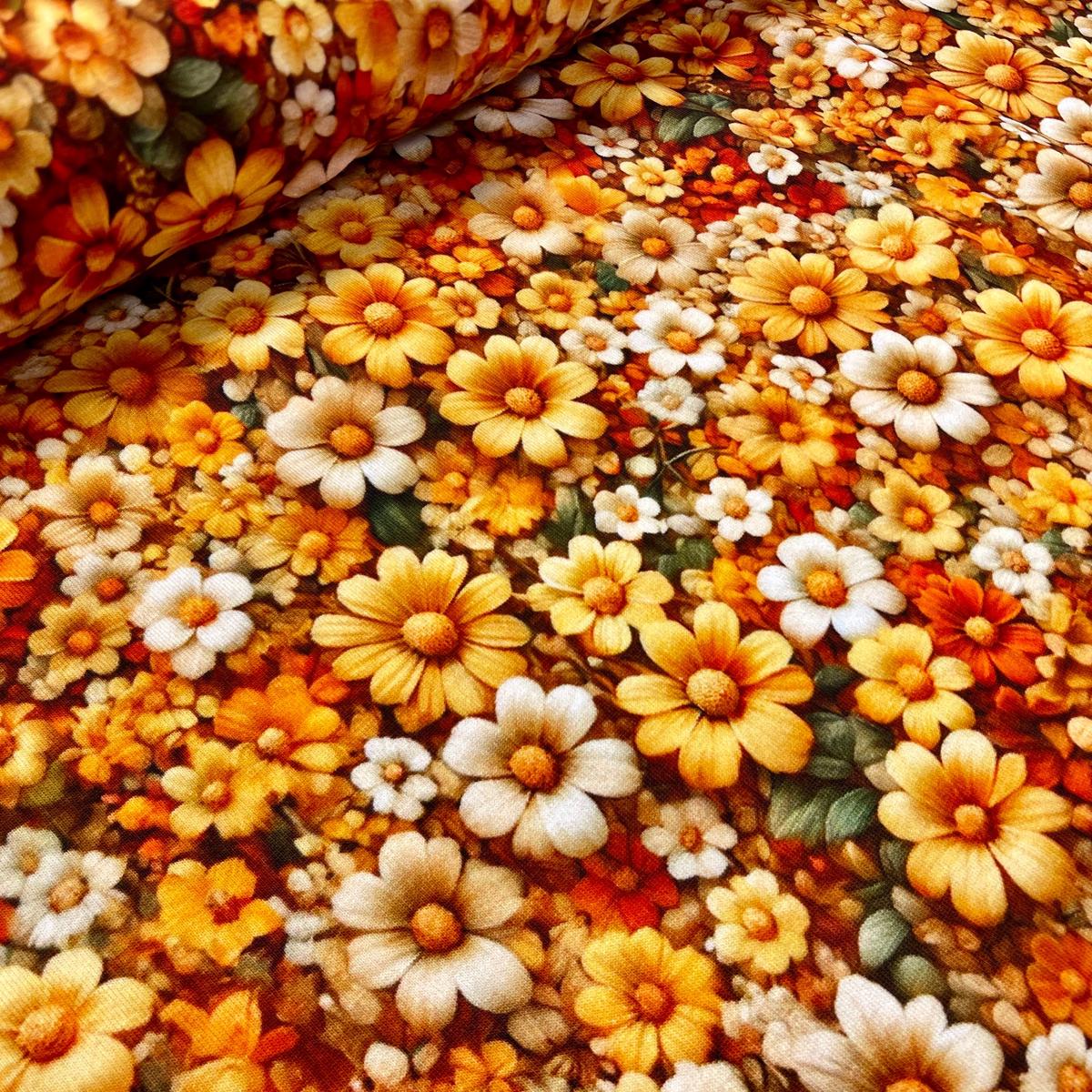 Cotton knit fabric - yellow flowers 200 g/m