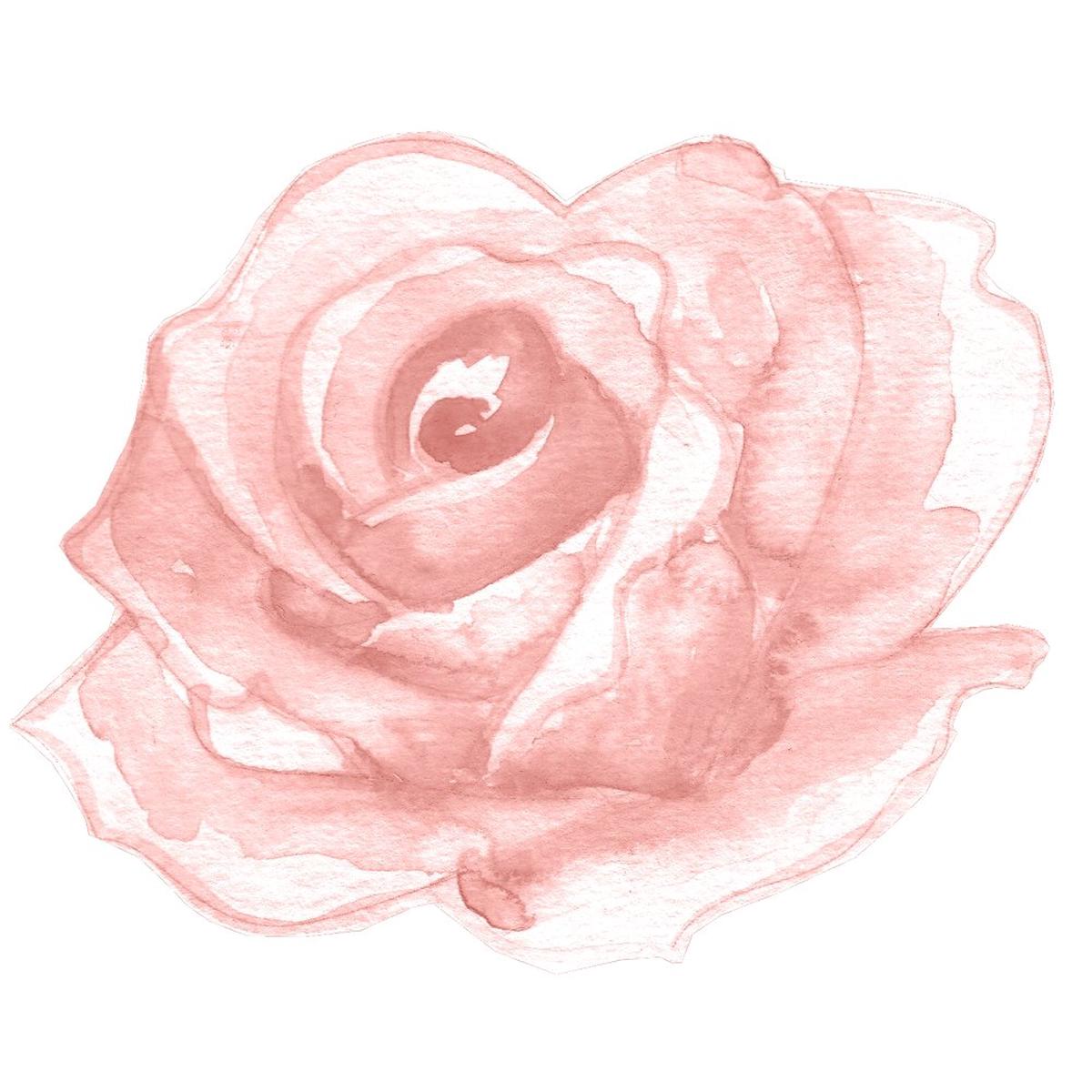 Watercolor Open Rose Fabric Panel - Light Pink