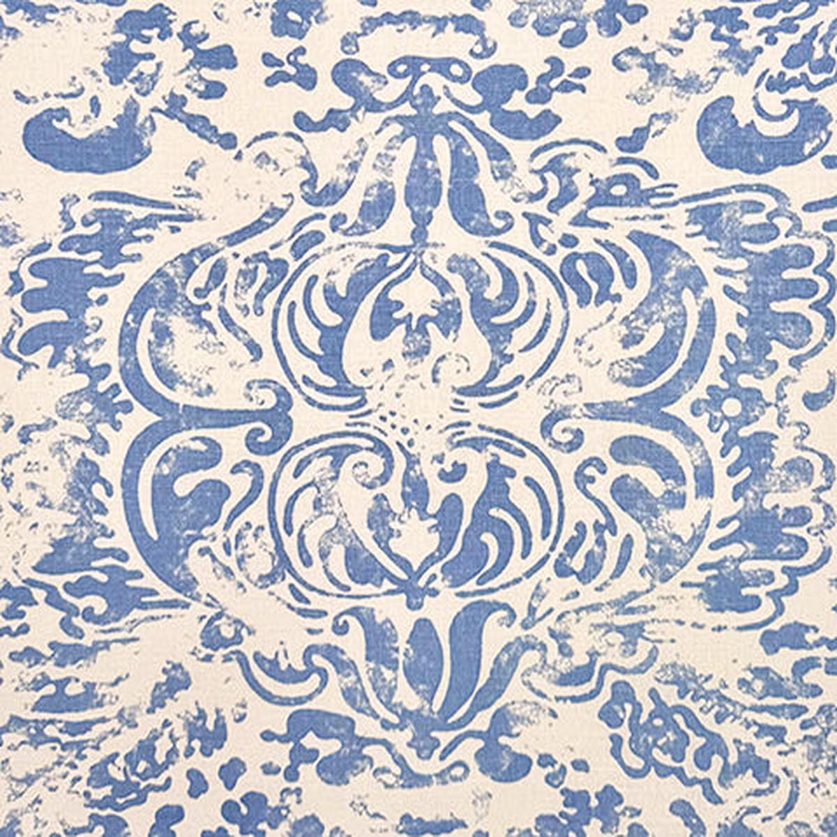 China Seas Fabric: San Marco - Custom Dark Zibby Blue on White 100% Linen