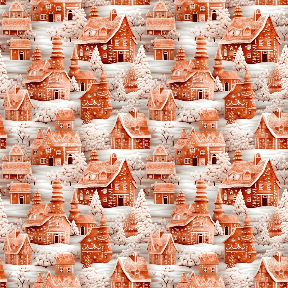 Pink Christmas Village Fabric