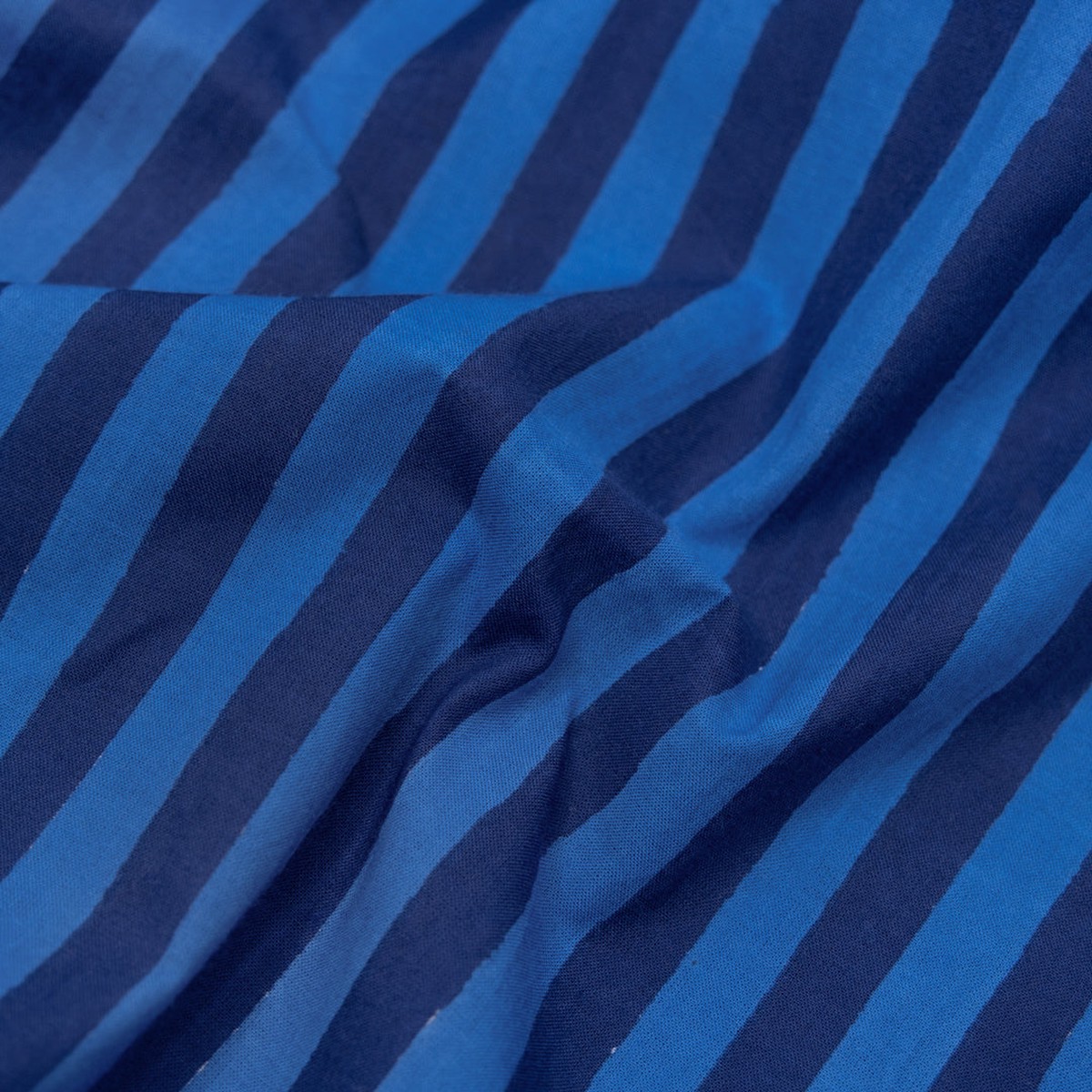 Stripe Block Printed Organic Cotton Batiste - Cascade/Indigo