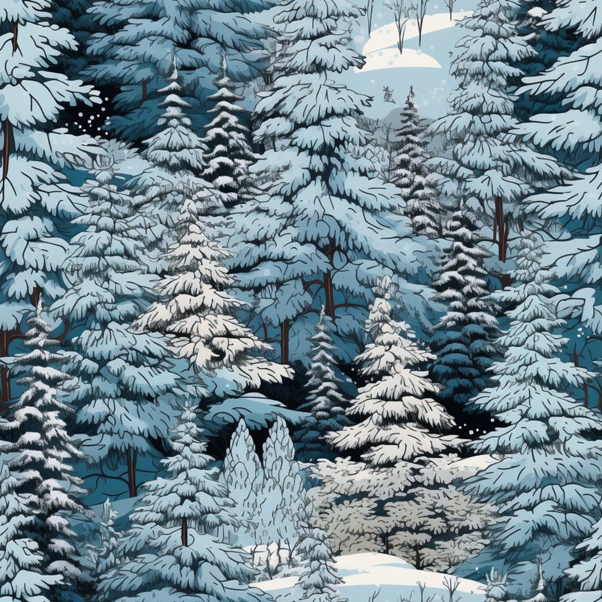 Snowy Winter Forest Pattern 11 Fabric