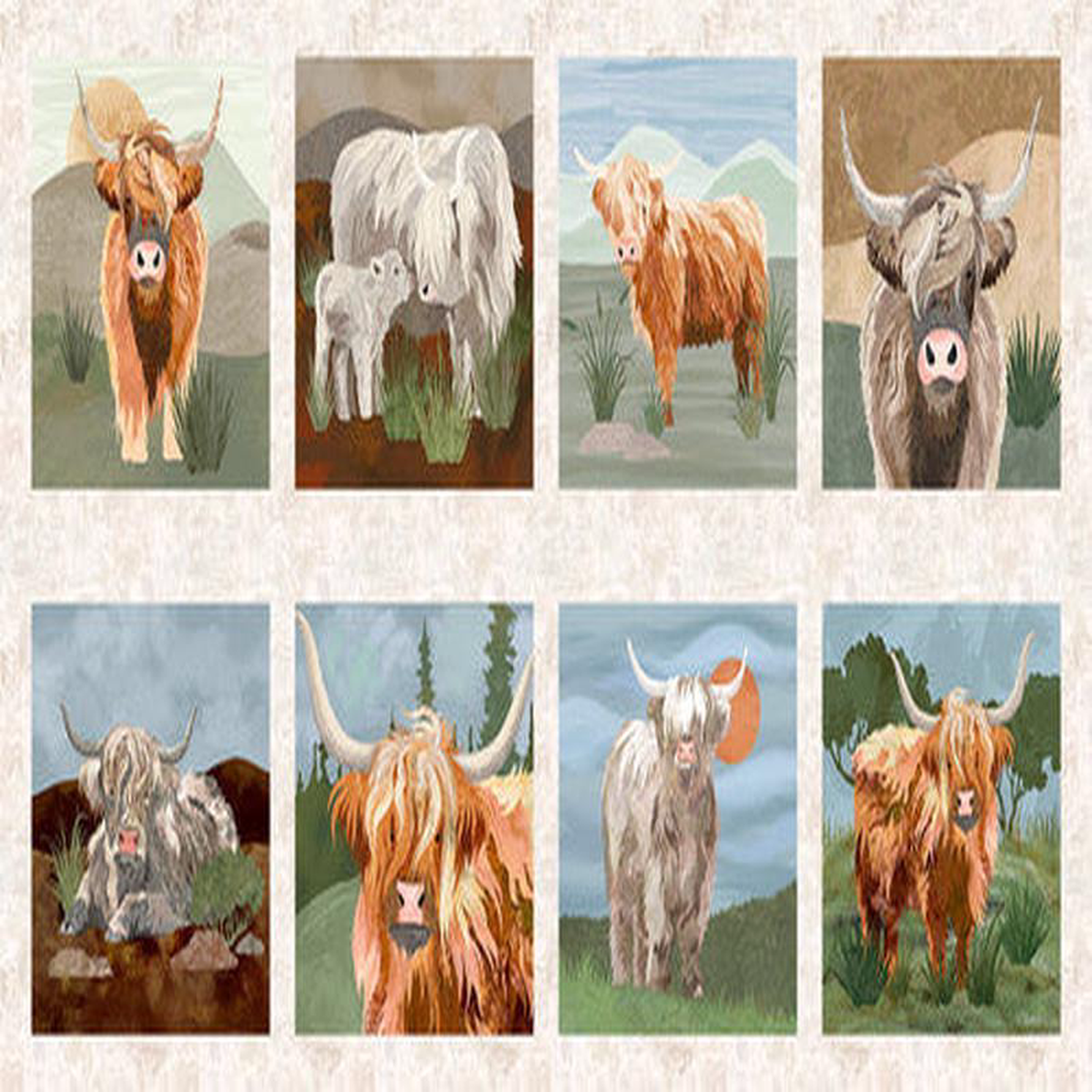 Fabric Studio E Vanilla Highlander Eight Blocks 248243 Quilting Panel 8627B-11