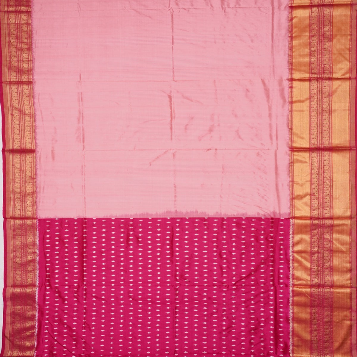 Kanchipuram Silk Ikat Plain Baby Pink Saree