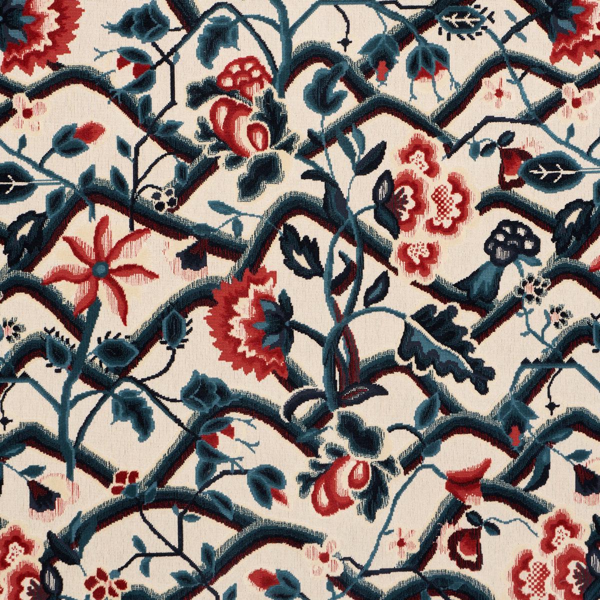 SCHUMACHER CUT & PATTERNED VELVETS JACOBEAN GARDEN VELVET WOVEN WOVEN CINNABAR , PEACOCK - 84821