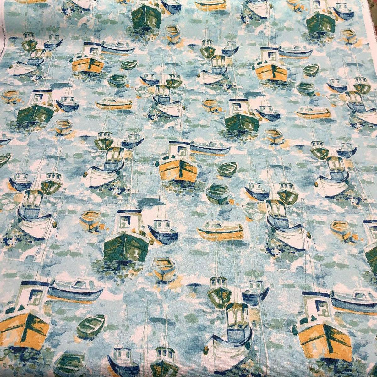 Richloom Outdoor Spinnaker Bay Ships Toile Ocean Blue Fabric By the yard