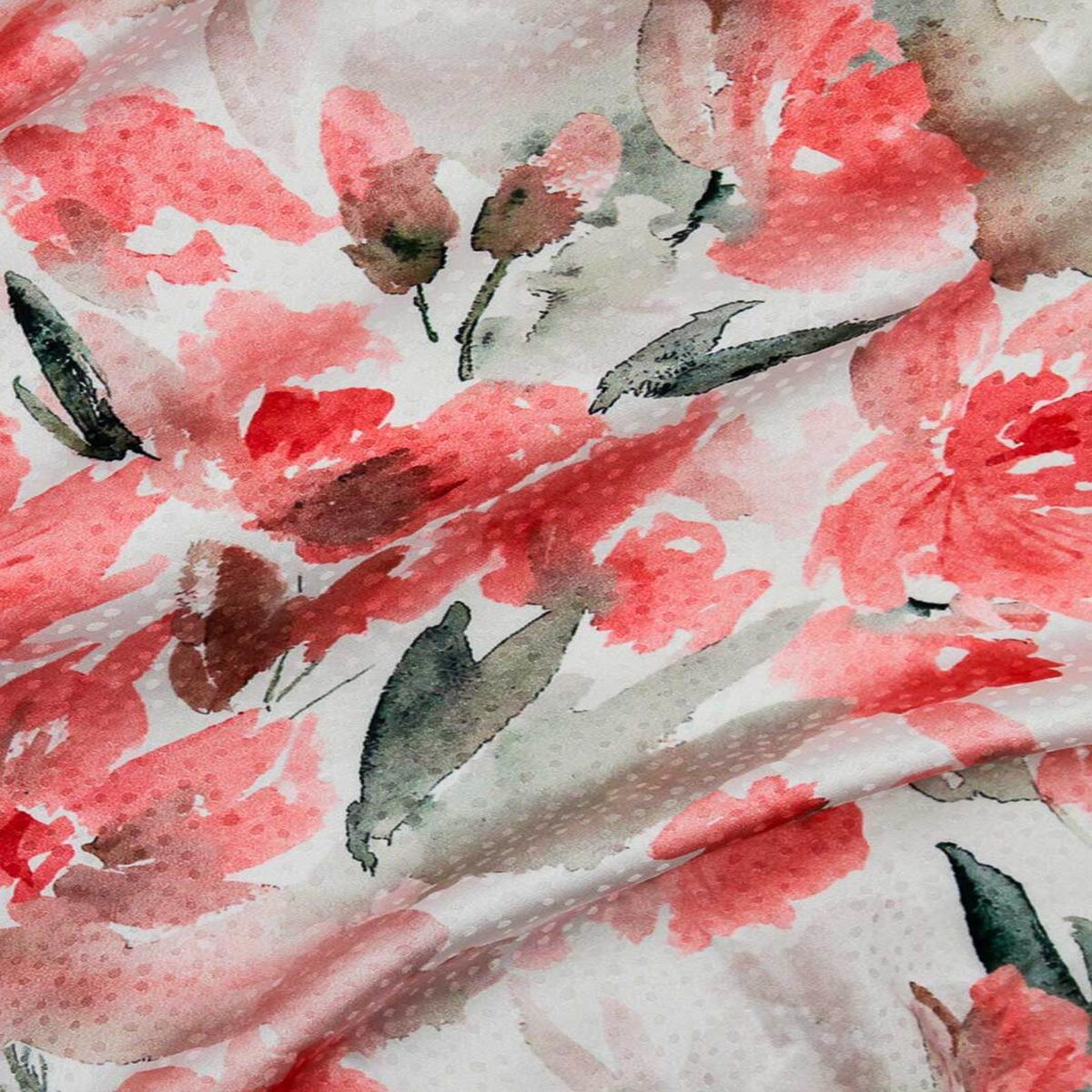 Digital Floral Jacquard White / Coral / Grey